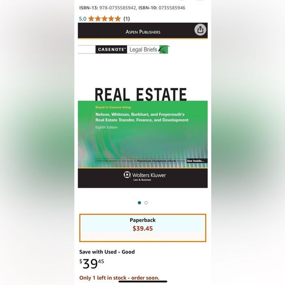 Casenote Legal Briefs Real Estate Tranfer Finance & Development 8th Edition - Picture 2 of 6